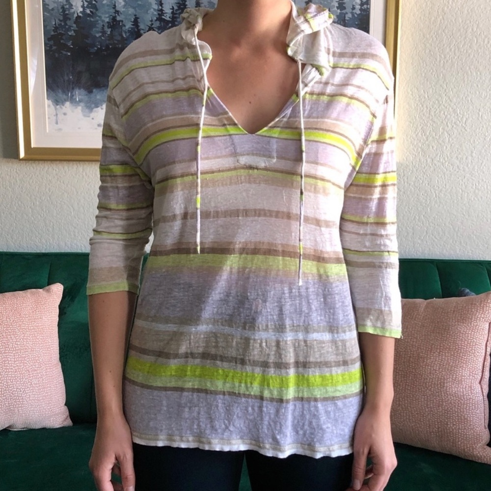 Majestic Filatures Paris Lightweight White Linen Striped Hoodie